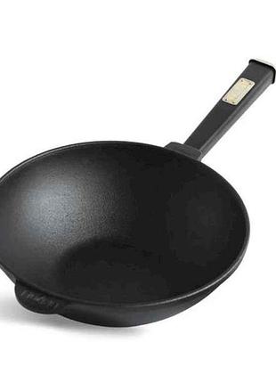 Сковорода wok 2,2л 240х70мм з деревяною ручкою black тм brizoll