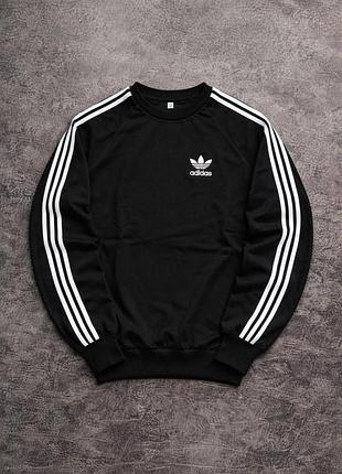 Мужской свитшот adidas черный с лампасами весенний осенний кофта адидас без капюшона l (b)