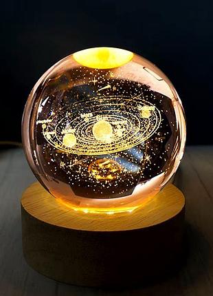 Кристаллический ночник "планета сатурн" с led подсветкой