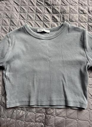 Топ жіночий zara кроп в рубчик сірий