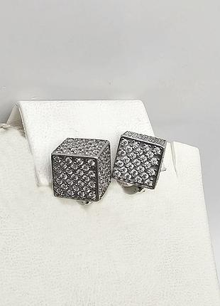 Сережки серебряные с фианитом "куб" 5 г