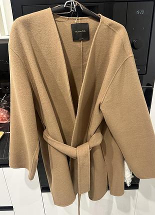 Пальто жіноче massimo dutti вовняне, бежеве, розмір l