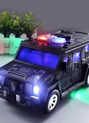 Детская вращающаяся копилка-сейф для денег military car safe box с музыкой в форме военной машины
