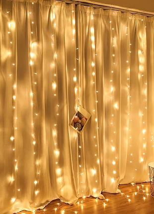 Гирлянда xmas водопад 3х3 м 300 led ww-9 теплый белый на медной проволоке с соединителем