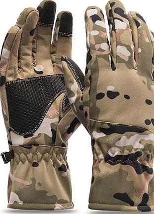 Рукавиці чоловічі тактичні військові зимові теплі soft shell на флісі мультикам