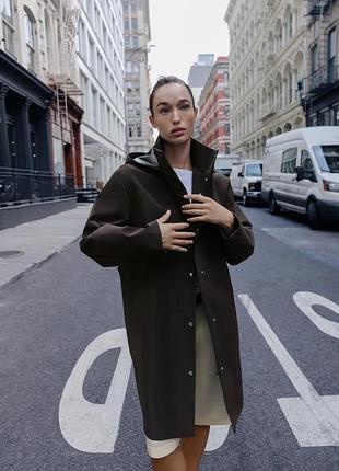 Жіночий тренч zara дощовик з капюшоном чорний