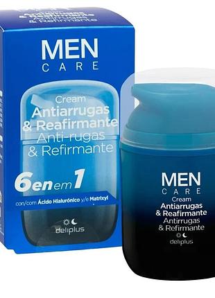 Чоловічий крем проти зморшок для обличчя 6 в 1 deliplus men antiarrugas & reafirmante, 50 мл
