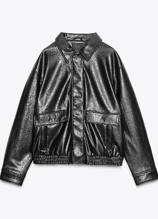 Куртка жіноча zara чорна екошкіра оверсайз xs-s
