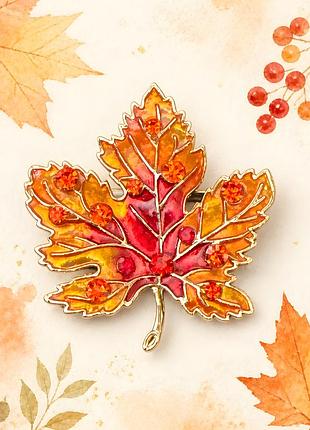 ✨🍁 розкішна емалева брошка «осінній клен» із сяючими кристалами 💎