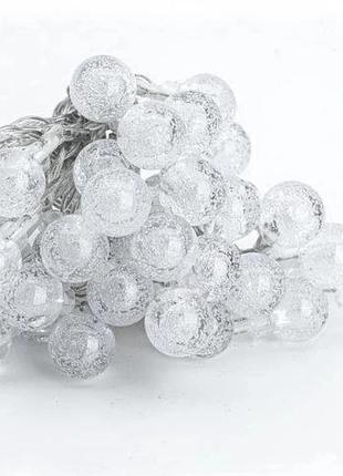 Светодиодная гирлянда "шарики прозрачные" 20 led, 5м + переходник, 220v, ip44, теплый белый