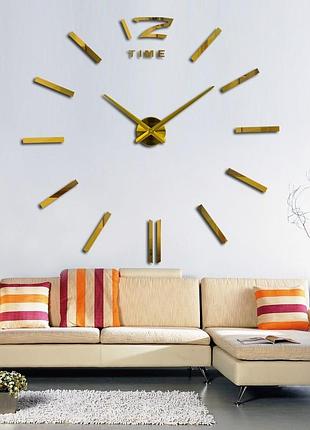 Великий настінний 3d годинник diy clock 100-120 см палички золото