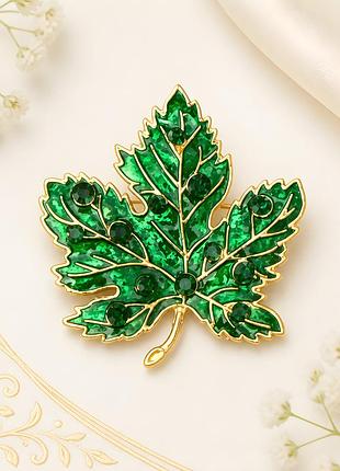 ✨🍁 розкішна емалева брошка «смарагдовий клен» із кристалами 💎