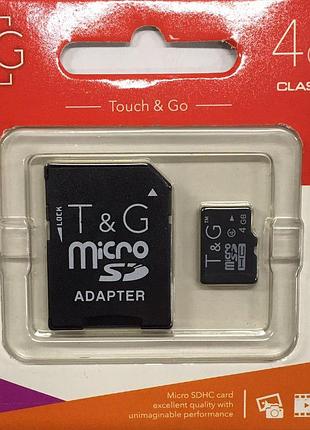 Карта памяти micro sdhc, 4gb, class4, t&g, sd адаптер (tg-4gbsdcl4-01)