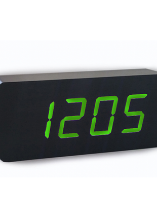 Електронні настільні годинники-будильник led wood clock vst-865 під дерево чорні з зеленим підсвічуванням