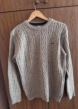 Чоловічий светр sv&moda сірий з круглим вирізом та в'язаними косами, розмір xl
