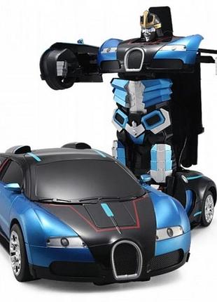 Машинка трансформер bugatti robot car радиоуправляемая синяя
