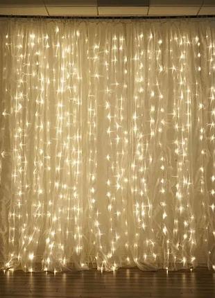 Xmas гирлянд (штора) 3m*2m) 200 led ww-9 теплый белая (copper) на медной проволоке+соед(100) hs hs