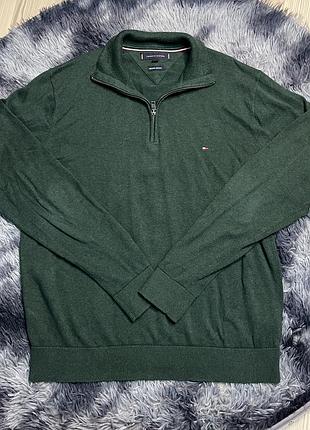 Чоловічий трикотажний светр (пуловер) на блискавці 1/4 zip від бренду tommy hilfiger, оригінал