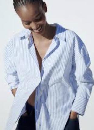 Вільна котонова сорочка у смужку від zara