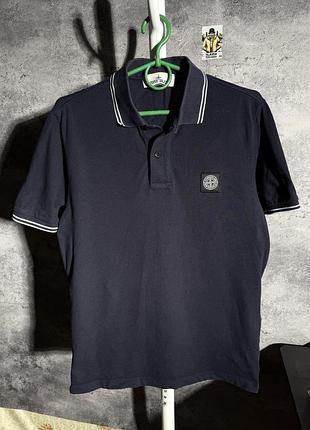 Чоловіче поло stone island темно-синє з коротким рукавом