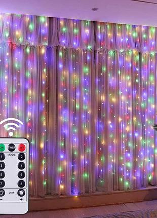 Гирлянда штора 2х2 м usb пульт ду 8 функций 8 линий 160 led curtain-160m-2 цвет микс