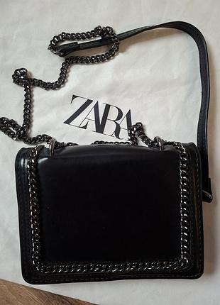 Черная женская мини сумка кросс-боди zara с цепочкой