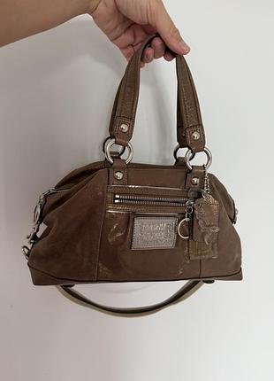 Сумка жіноча coach poppy luxey satchel lucky penny copper шкіряна коричнева