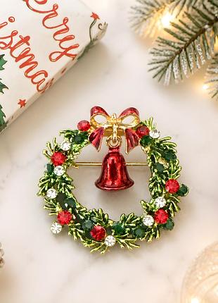 ✨🎄 чарівна різдвяна брошка «святковий вінок із дзвіночком» у подарунковій коробці 🎁