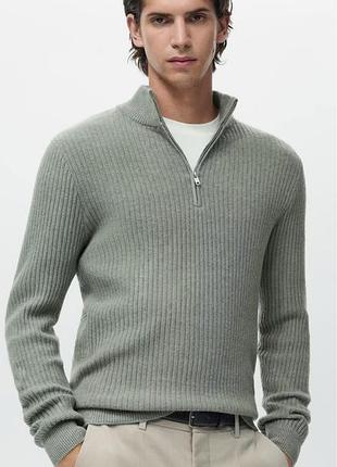 Вовняний светр з ребристою в’язкою та коміром на блискавці від massimo dutti