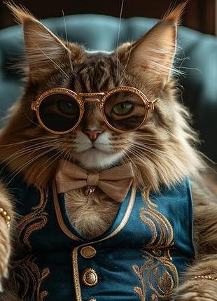 Алмазная мозаика вышивка на подрамнике 5d кот джентльмен в кресле мейн-кун босс в очках 30х40 см s20331