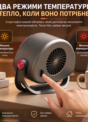 Тепловентилятор портативний настільний 800 вт 4