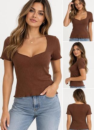 Топ жіночий stradivarius коричневий в рубчик m/l