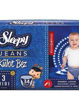 Підгузки-трусики р.3 34шт jumbo midi 4-9кг (джинс) тм sleepy