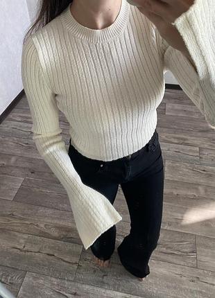 Лонгслів жіночий zara молочний в рубчик