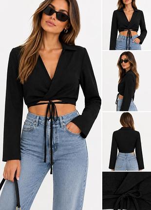 Жіночий топ zara чорний укорочений з фактурної тканини s/m