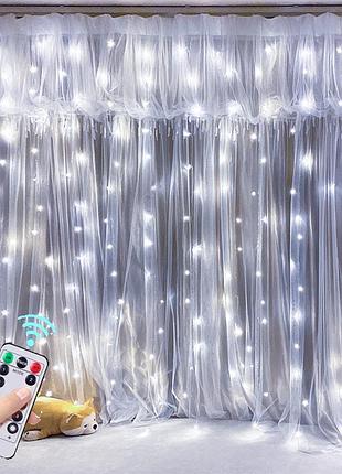 Гирлянда штора 2х2 м usb пульт ду 8 функций 8 линий 160 led curtain-160w-2 цвет белый