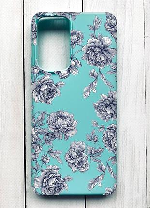 Матовый бирюзовый чехол на xiaomi redmi note 11 pro ночные цветы (принт 432)