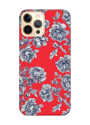 Матовый красный чехол на apple iphone 12 pro max ночные цветы (принт 432)
