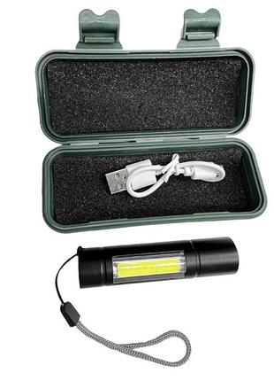 Светодиодный фонарик bailong police ручной на аккумуляторах с cob usb bl-511 в пластиковом чехле