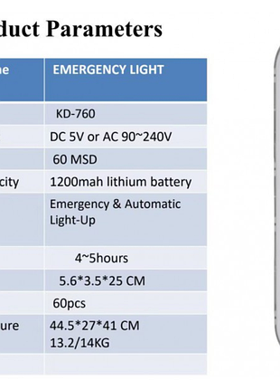 Лампа аккумуляторная подвесная на магнитах 60 led kd-760 emeancy light