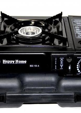 Портативная туристическая газовая плита с пьезоподжигом happy home bdz-155-a c пластиковым кейсом