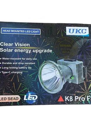Налобный аккумуляторный фонарик ukc k8 pro fs с зарядкой от type-c