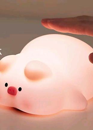 Світильник акумуляторний pig sleep нічник бездротовий силіконовий свинка
