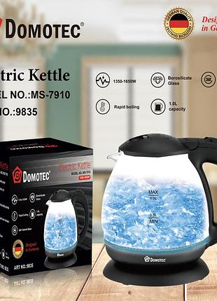 Електричний скляний чайник 1 л domotec ms 7910