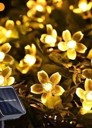 Гирлянда светодиодная 5 м flower с солнечной панелью теплый