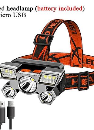 Налобный 5 светодиодный со встроенным аккумулятором 18650head light