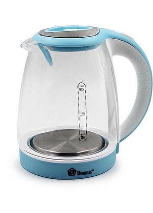 Электрочайник стеклянный domotec ms-8111 1.8 л голубой