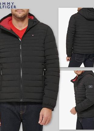 Мужская черная осенняя куртка с капюшоном tommy hilfiger