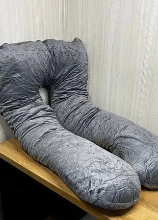 Подушка для беременных и сна u-образная 80х120 см большая обнимашка для всего тела с велюровым чехлом серая