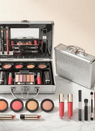 Набір декоративної косметики в алюмінієвому кейсі з дзеркалом makeup set mc1488 сріблястий